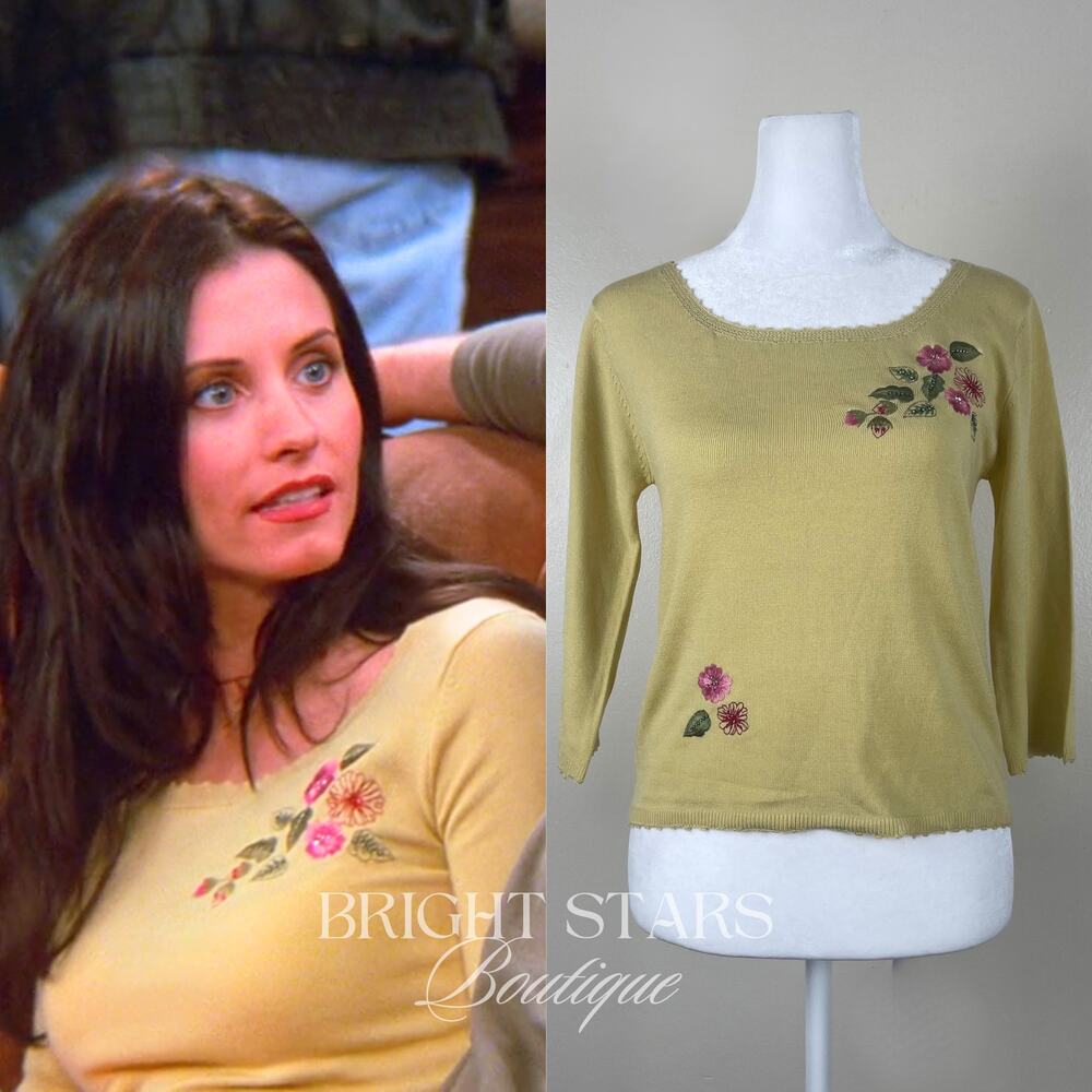 Extremely Rare Yellow Embroidered Knit Sweater ASO Friends Monica ALT BtVS